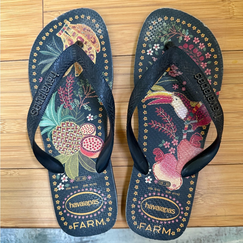 Havaianas FARM Tropical Black Flip Flops Size 9
